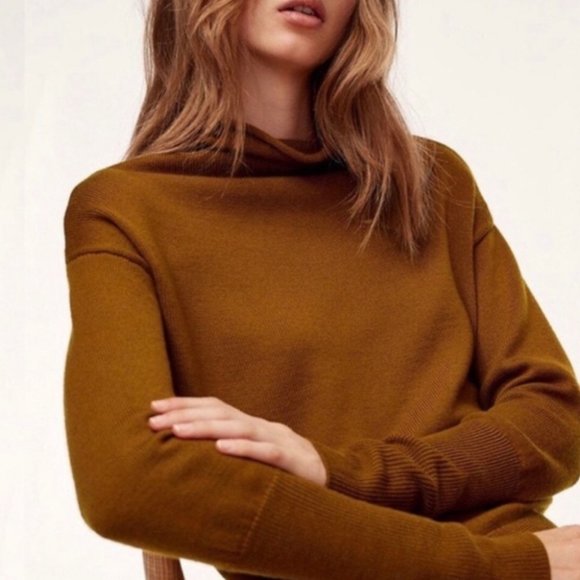 WILFRED | Cyprie Sweater Wool Mock Neck Brown Cropped Jumper xs Aritzia - Picture 9 of 10